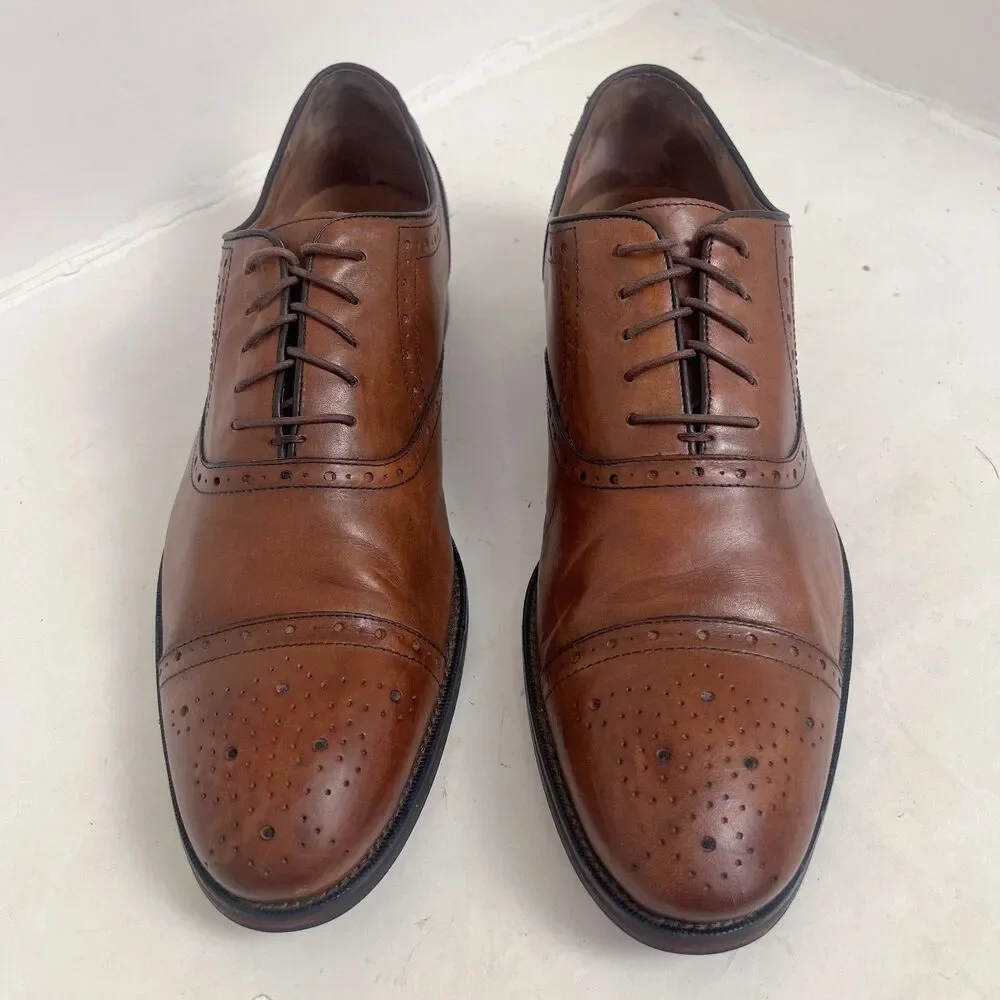Johnston & Murphy Tyndall Cap Toe Brown Leather Oxford Brogue Detailing Size 12